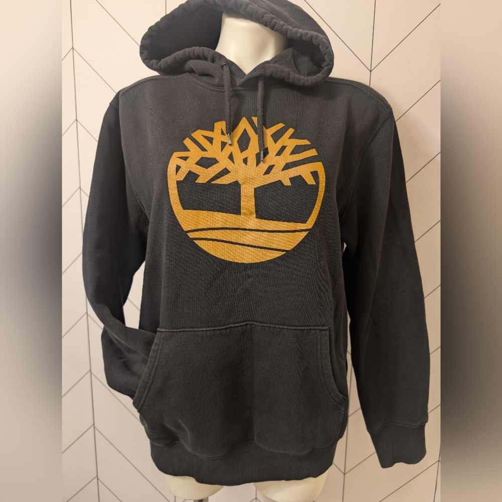 Timberland Men's Black Hoodie with Gold Logo